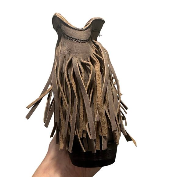 NIB Liberty Black GRAY Leather Fringe Ankle Booties 711312 Women's 9.5 (II) - Picture 3 of 10